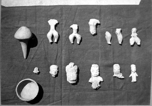 437= Detail of solid, hand-modelled figurine; 438= Figurine, rattle, & sm. bowl.