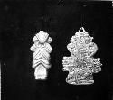 Gold pendants, left figure weighs 56 grams, right figure 52 grams.  Right figure