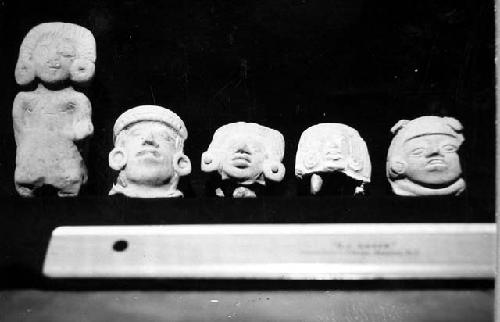 Jonuta figurine heads. Probably all whistles, a) certainly FO paste with noticab