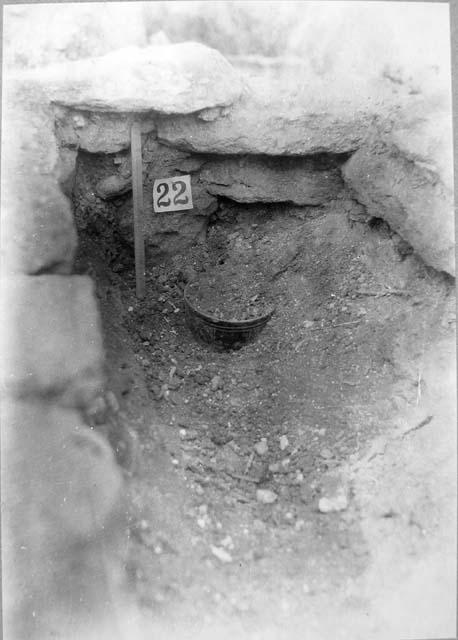 Chief's grave - pot in situ at head of grave