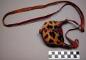 Pouch, pigmented incised leather, spotted fur front, flat strap, button closure