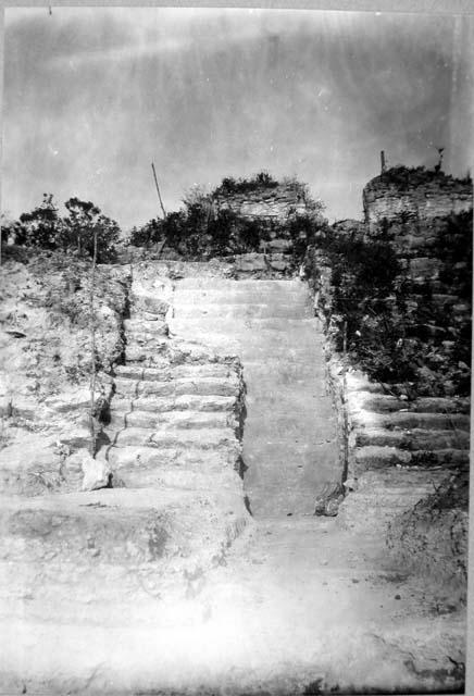 East mound in front Temple E-II: primary and secondary stairs, east facade