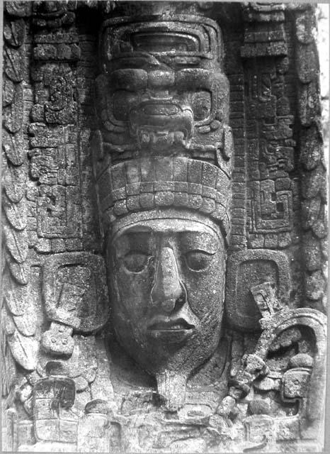 Stela E, back, face detail