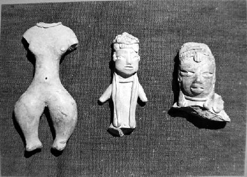437= Detail of solid, hand-modelled figurine; 438= Figurine, rattle, & sm. bowl.