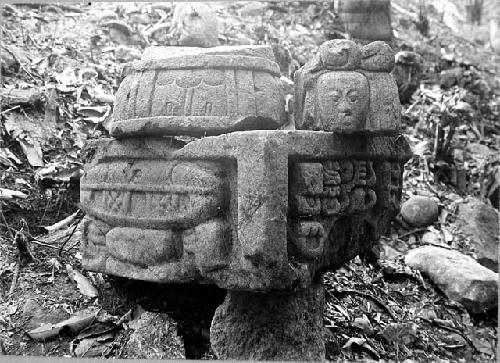 Structure 1.  View initial corner stone containing initial glyph and sculptured