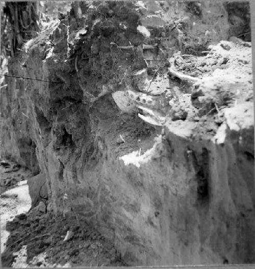 Mound 54. East West trench, showing Northern edge of tomb 2 (believe top floor)