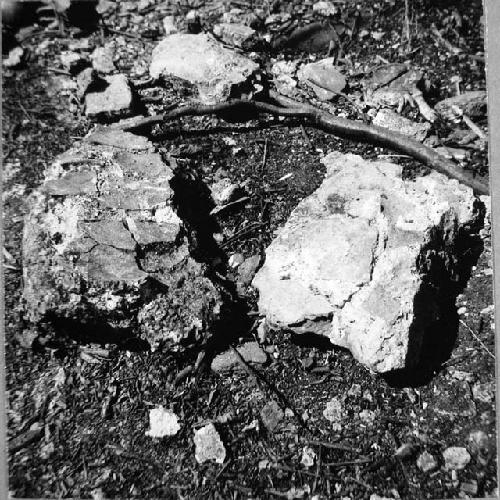 Temple mound. Masonry fragments