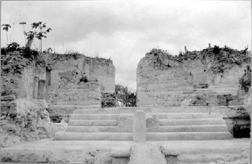 A-V: looking North at Stela 26 and stairway and shrines of Vault V