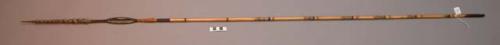 Fighting arrow - bamboo shaft; palm wood point carved & with barbs bound on