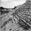 Side view of terraces on mound at north side of plaza - from east