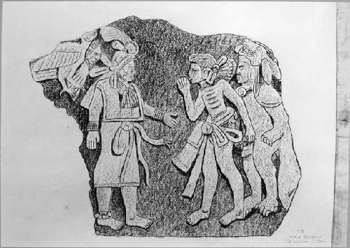 Drawing by Tejada of sculptured boulder