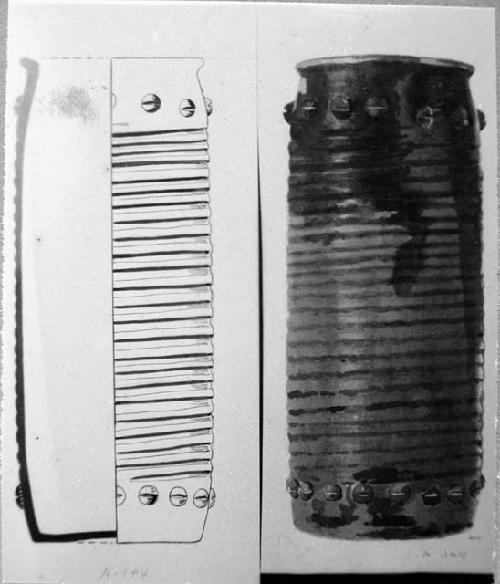 Plumbate cylinder and Tejeda's drawing of the same (cat.A-144)