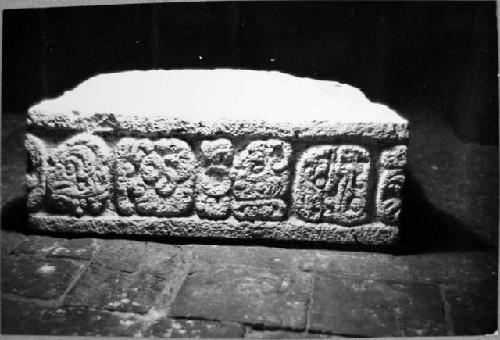 Glyphic Group, S.Building, Glyphic Moulding.  Fragment in Campeche Museum.