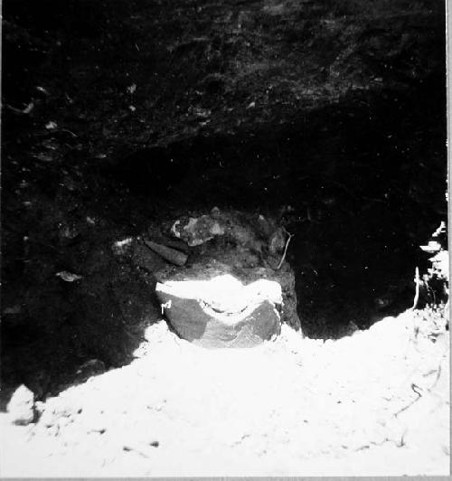 Pit in fill of south platform of temple mound. Coarse incised vessel found in NW