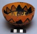 Small painted gourd bowl - yellow ground with black line birds & design sometime