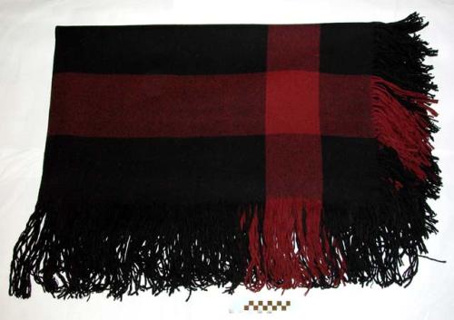 Wool shawl, black and red plaid