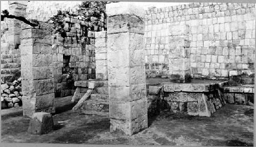 N.W. Col. - Sculptural & painted dais just S. of stairway leading to T. of Wars.