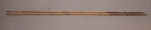 Fighting arrows - bamboo shafts; palm wood points; bound-on barbs +