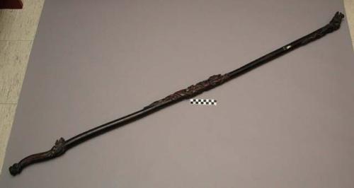 Staff or "Cane" for an Old Woman, Carved Wood with Elaborate Dragon Motif