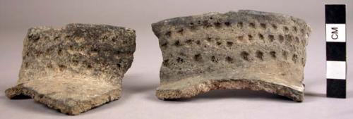 Grey ware incised rim potsherds