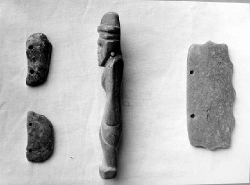 Three pendants from Jade necklace, and Olmec figure. from Cache in Md. C-III-6