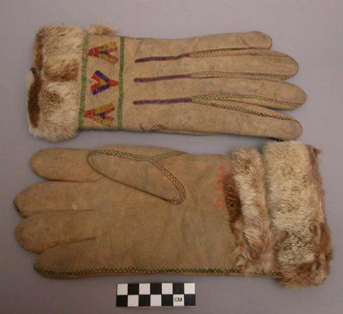 Pair of fur-lined gloves