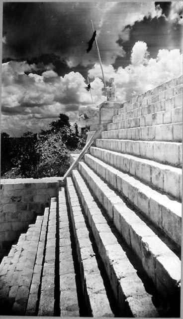 T. of  Warriors, stairway leading to temple, showing N. serpent balustrade