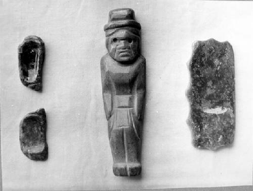 Three pendants from Jade necklace, and Olmec figure. from Cache in Md. C-III-6