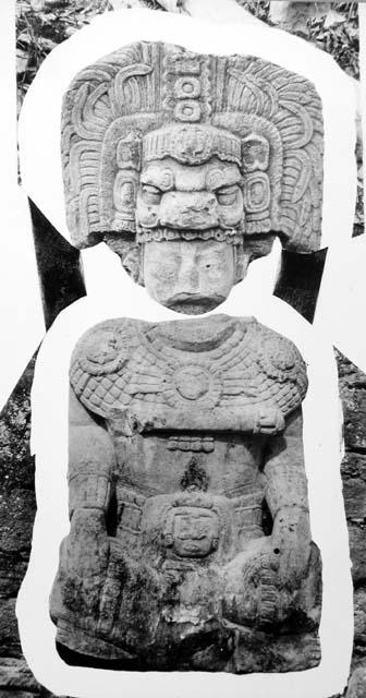 See H-31-1-60, 61. Seated anthropomorphic Statue of stone. Str. 33