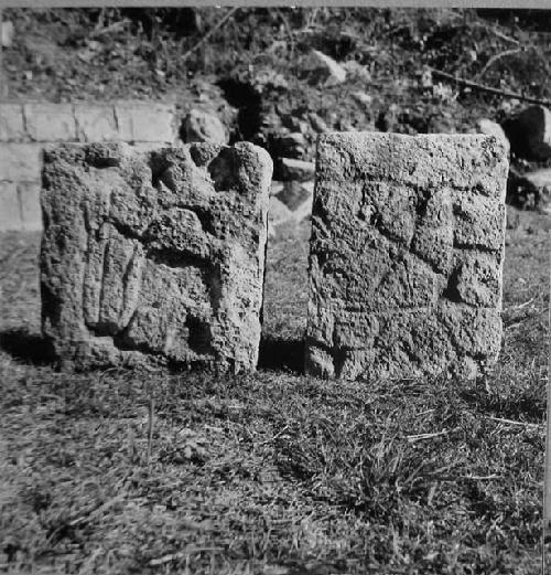 3C10. Sculptured stones found at S.W. corner of ball court.