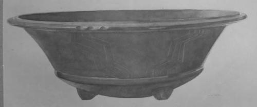 A. Tejeda painting and ink section of Incised fine Red ware, tripod bowl,