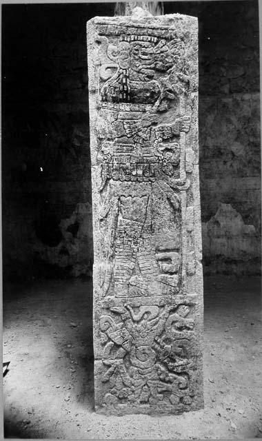 T. of Chac Mool, sculptured + painted column in outer chamber