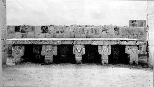 T. of Warriors, close view Atlantean columns altar in Sanctuary looking E.