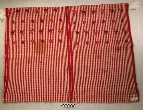 Huipil, or woman's blouse - red & white striped cloth with red, green, yellow &