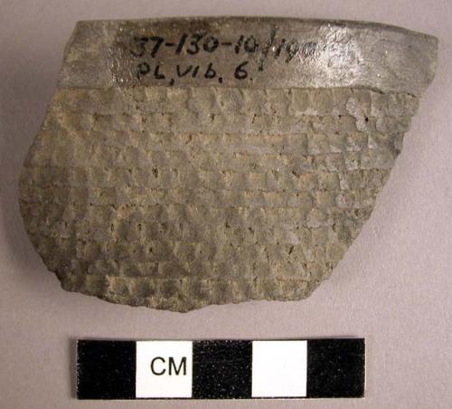 Corrugated (fine) - dark grey rim potsherd