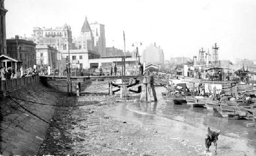 Harbor; titled "Shanghai waterfront scene. Along the Bund at low tide."