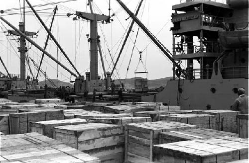 Close up of shipyard, ship and dock