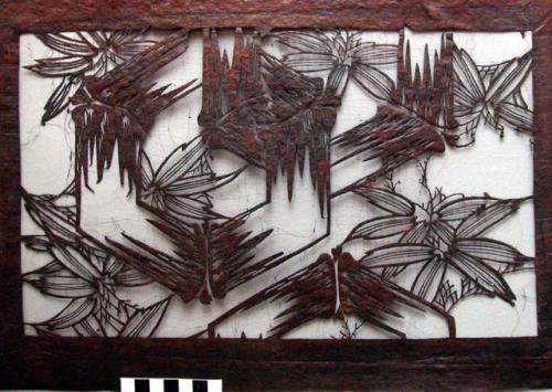 Stencil, Katagami, treated paper, hand cut interlocking bamboo stalks and leaves