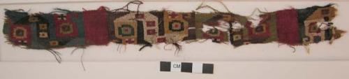 Very small fragment of tiahuanaco incorporated tapestry-brocade