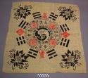 Yellow cloth with red and black painted designs - cloth used to put over baby wh
