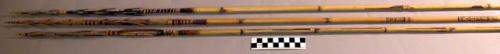 Arrows with elaborately barbed heads and shafts with incised designs