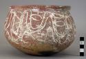 Ceramic, earthenware complete vessel, bowl, polychrome slipped and cord-impressed