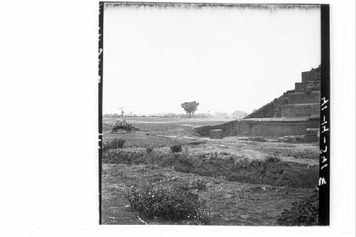 Panorama of South Plaza and Mounds 1-4 from center of Plaza.  End of season.