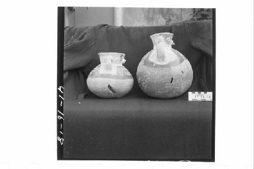 Side View of Two Pottery Jugs or Cantharos