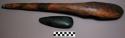 Wood axe with stone blade, axe: 65 cm l.; blade: 17 x 6 cm.