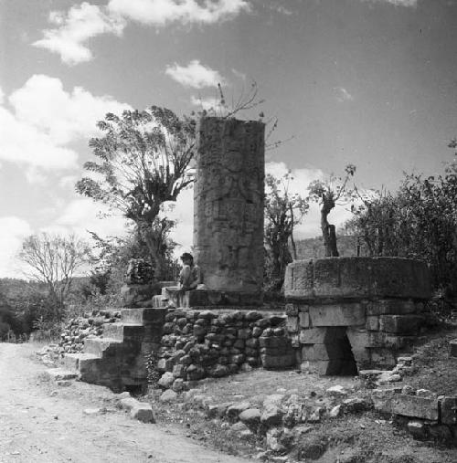 Stela and structure at Copan