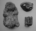 Phallic animal figurines (2) and animals (?) head. Miraflores and Esperenza (?)