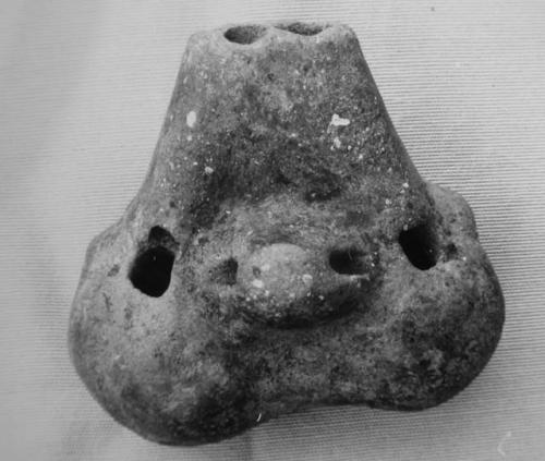 Pottery effigy whistle, polished Brown ware, Las Charcas Phase.