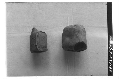 Examples of 3-chambered candeleros. Left hand one from tomb 3-38, Group 5, Copan