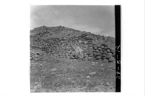 River boulders used in construction of pyramid.